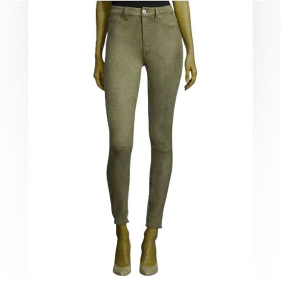 7 for all mankind Olive Green Snake Embossed Mid Rise Vegan Suede Skinny Jeans - Picture 1 of 8